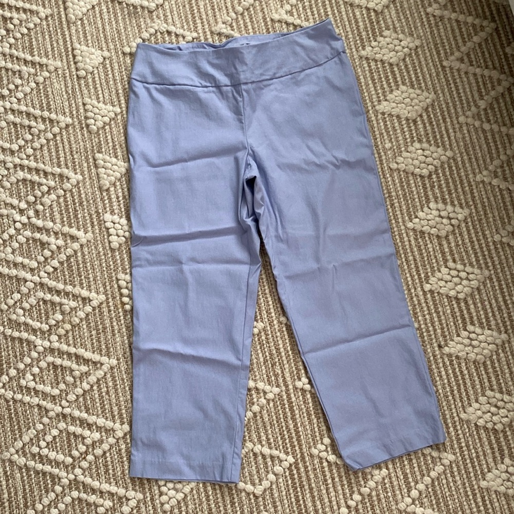 Periwinkle ankle pants, made in Canada